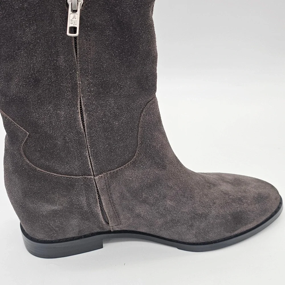 ASH Jocelyn Boots Womens 38 Africa Brown Suede Tall Knee High Hidden Wedge NIB